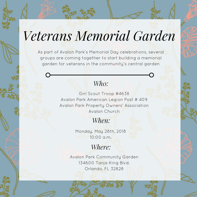 Veterans Memorial Garden Coming to Avalon Park
